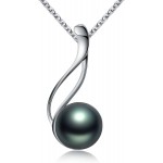 VIKI LYNN Tahitian Cultured Black Pearl Pendant Necklace 9-10mm Round Sterling Silver for Women