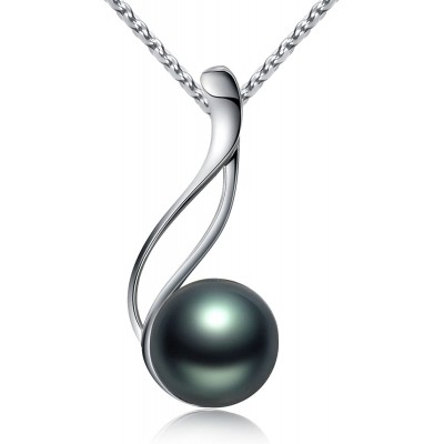 VIKI LYNN Tahitian Cultured Black Pearl Pendant Necklace 9-10mm Round Sterling Silver for Women