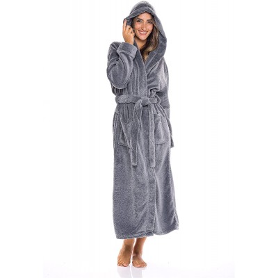 Alexander Del Rossa Women&#39;s Plush Fleece Robe with Hood, Long Warm Bathrobe