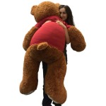 Big Plush 5 Foot Giant Teddy Bear Wearing Happy Birthday T-Shirt 60 Inches Soft Cookie Dough Brown Color Huge Teddybear