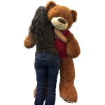 Big Plush 5 Foot Giant Teddy Bear Wearing Happy Birthday T-Shirt 60 Inches Soft Cookie Dough Brown Color Huge Teddybear