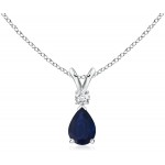 September Birthstone - Blue Sapphire Teardrop Pendant Necklace for Women with Diamond (6x4mm Blue Sapphire)