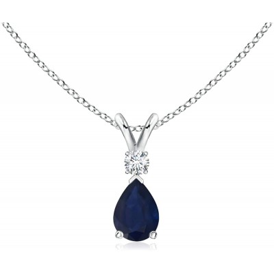 September Birthstone - Blue Sapphire Teardrop Pendant Necklace for Women with Diamond (6x4mm Blue Sapphire)