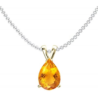 Dazzlingrock Collection 14K 9x7 mm Pear Cut Ladies Solitaire Teardrop Pendant (Silver Chain Included), Yellow Gold