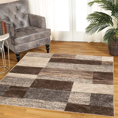 SUPERIOR Rockwood Modern Geometric Patchwork Polypropylene Indoor Area Rug or Runner with Jute Backing, 5&#39; X 8&#39;, Slate