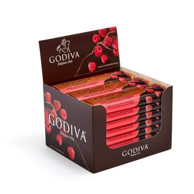 Godiva Chocolatier Belgium Dark Chocolate with Raspberry Bar, 1.5 ounce bar, Great as a Gift, Chocolate Treats, Chocolate Bars, 24 Pack