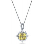 BERRICLE Rhodium Plated Sterling Silver Canary Yellow Cushion Cut Cubic Zirconia CZ Halo Flower Anniversary Fashion Pendant Necklace