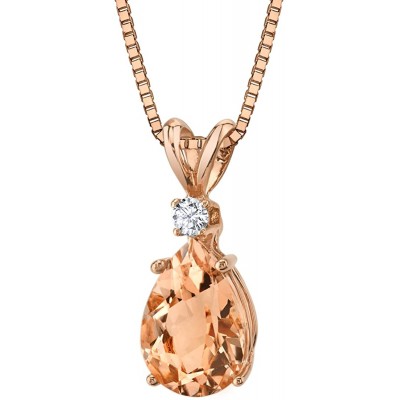 Peora Morganite with Genuine Diamond Pendant in 14K Rose Gold, Elegant Teardrop Solitaire, Pear Shape, 10x7mm, 1.80 Carats total