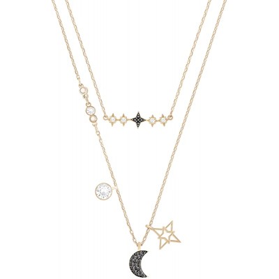 Swarovski Symbolic Moon Necklace Set with Mixed Metal Plated Chains, Clear and Colored Crystals, a Metal Star and a Pavé-Embellished Moon