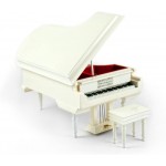 Sophisticated 18 Note Miniature Musical Hi - Many Songs to Choose - Gloss White Grand Piano with Bench Music Box Dancer