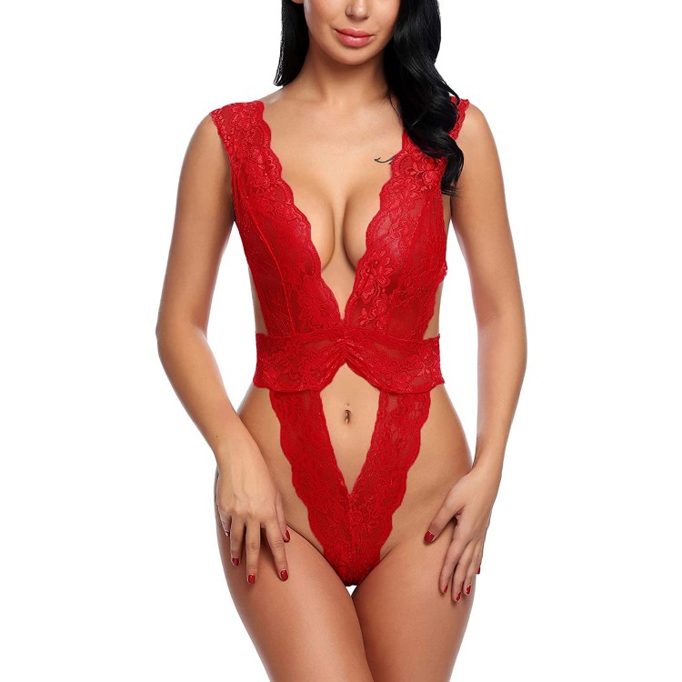 Avidlove Women One Piece Lingerie Sexy Lace Teddy Mini Babydoll Bodysuit Deep V Nighty