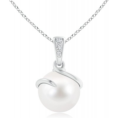 June Birthstone - 9mm Freshwater Cultured Pearl Spiral Pendant Necklace with Diamonds for Women