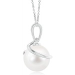 June Birthstone - 9mm Freshwater Cultured Pearl Spiral Pendant Necklace with Diamonds for Women