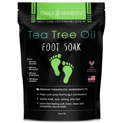 Tea Tree Oil Foot Soak with Epsom Salt - Made in USA - for Toenail Fungus, Athletes Foot, Stubborn Foot Odor Scent, Fungal, Softens Calluses &amp; Soothes Sore Tired Feet - 16 Ounces