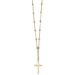 14k Tri Color Yellow White Gold Beaded Cross Religious Chain Necklace Pendant Charm Fine Jewelry For Women Gifts For Her