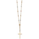 14k Tri Color Yellow White Gold Beaded Cross Religious Chain Necklace Pendant Charm Fine Jewelry For Women Gifts For Her