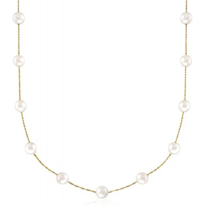 Ross-Simons 6-6.5mm Cultured Pearl Station Necklace in 14kt Yellow Gold