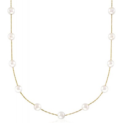 Ross-Simons 6-6.5mm Cultured Pearl Station Necklace in 14kt Yellow Gold