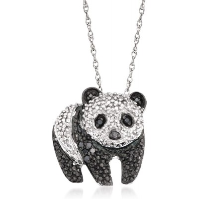 Ross-Simons 0.10 ct. t.w. Black and White Diamond Panda Pendant Necklace in Sterling Silver