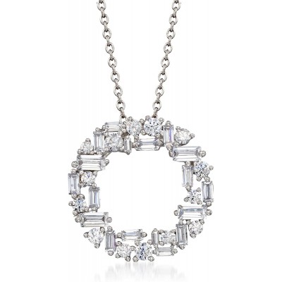 Ross-Simons 1.75 ct. t.w. Baguette and Round CZ Open Circle Pendant Necklace in Sterling Silver. 16 inches