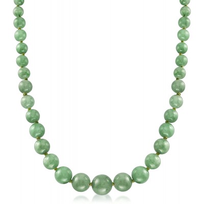 Ross-Simons 6-13mm Graduated Green Jade Bead Necklace With 14kt Yellow Gold