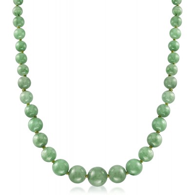 Ross-Simons 6-13mm Graduated Green Jade Bead Necklace With 14kt Yellow Gold