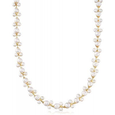 Ross-Simons 5-7.5mm Cultured Pearl Trio Vine Necklace in 18kt Gold Over Sterling
