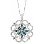 Ross-Simons 0.76 ct. t.w. Blue and White Diamond Scrolling Medallion Pendant Necklace in Sterling Silver. 18 inches