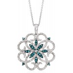 Ross-Simons 0.76 ct. t.w. Blue and White Diamond Scrolling Medallion Pendant Necklace in Sterling Silver. 18 inches