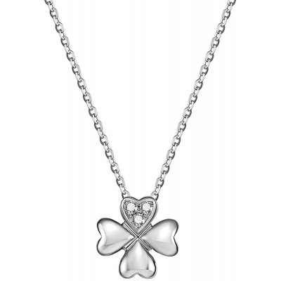 Carleen 18K Solid Gold Clover Flower Necklace Genuine Diamond Delicate Dainty Small Pendant Necklace Fine Jewelry Birthday Gifts for Women Girls,With 18&#34; Solid Gold Chain