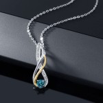 Gem Stone King 2-Tone 10K Yellow Gold And 925 Sterling Silver Round London Blue Topaz and Diamond Infinity Pendant Necklace For Women (0.34 Cttw with 18 Inch Chain)