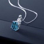 Gem Stone King 10K White Gold London Blue Topaz and White Created Sapphire Pendant Necklace (4.41 Ct Cushion with 18 Inch Chain)