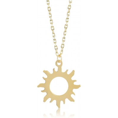 Gelin 14k Yellow Gold Good Vibes Only Sun Chain Pendant Necklace for Women - Certified Fine Jewelry Gift for Her, 18 inc