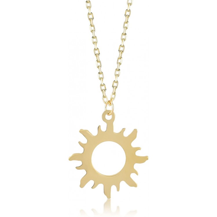 Gelin 14k Yellow Gold Good Vibes Only Sun Chain Pendant Necklace for Women - Certified Fine Jewelry Gift for Her, 18 inc