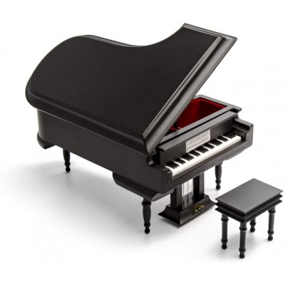 Sophisticated 18 Note Miniature Piano Music Box - Choose Your Own Song - Matte Black Jewelery Box for Girls - Grand Piano Shaped Music Boxes Gifts for Women - Moonlight Sonata