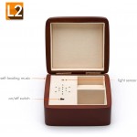 Custom Music Box - Upload Your Own Songs with USB, 15 Songs Space, Exterior Matte Wood Tone Finish Musical Box with Small Compartment (L2 - On+Off/Sensor/USB/Recharge)