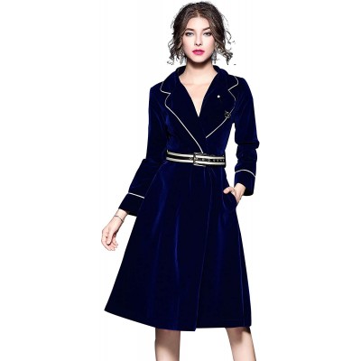 Women's Velvet V Neck Long Sleeves Blazer Midi Dress with Belt