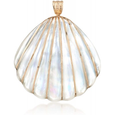Ross-Simons Mother-Of-Pearl Seashell Pendant With 4-4.5mm Cultured Pearls in 14kt Yellow Gold
