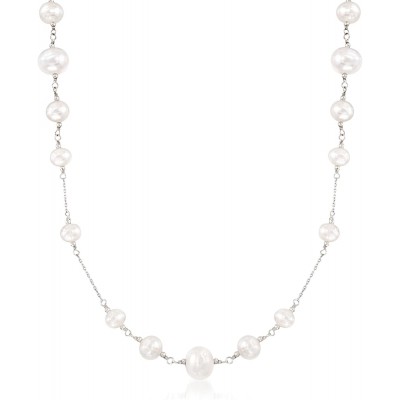 Ross-Simons 6-10mm Cultured Pearl Station Necklace in Sterling Silver