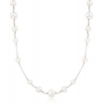 Ross-Simons 6-10mm Cultured Pearl Station Necklace in Sterling Silver