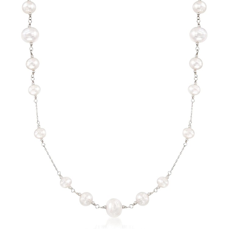Ross-Simons 6-10mm Cultured Pearl Station Necklace in Sterling Silver
