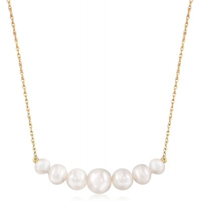 Ross-Simons 5-9mm Graduated Cultured Pearl Bar Necklace in 14kt Yellow Gold