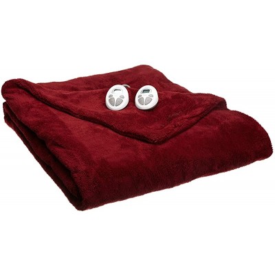 Sunbeam Luxurious Premium Plush King Electric Heated Blanket, Auto Shut-Off, 20 Heat Settings,Two Controllers, King (Red)
