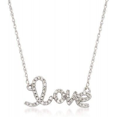 Ross-Simons 0.10 ct. t.w. Diamond&#34;Love&#34; Necklace in 14kt White Gold. 18.75 inches