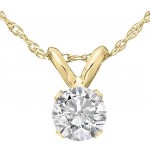 1/3 Ct Solitaire Round Diamond Pendant Necklace 18&#34; 14K Yellow Gold
