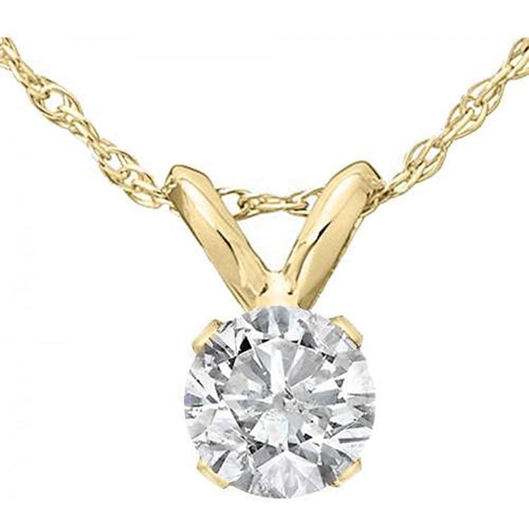 1/3 Ct Solitaire Round Diamond Pendant Necklace 18&#34; 14K Yellow Gold