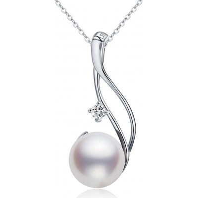 CHAULRI Genuine Premium 9-10mm Cultured White Pearl Pendant Necklace 18K Gold Plated 925 Silver - Gifts for Women for Her Wife Mom Daughter (White, gold-plated-silver)