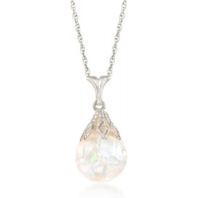 Ross-Simons Floating Opal Pendant Necklace in 14kt White Gold. 20 inches