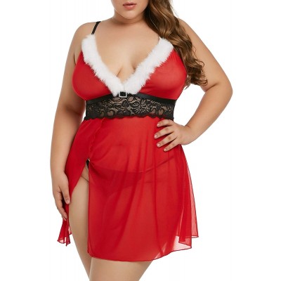 Ecosunny Womens Plus Size Christmas Lingerie Red Santa Babydolls Chemises Set