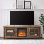 Walker Edison Bern Classic 2 Glass Door Fireplace TV Stand for TVs up to 80 Inches, 70 Inch, Rustic Oak